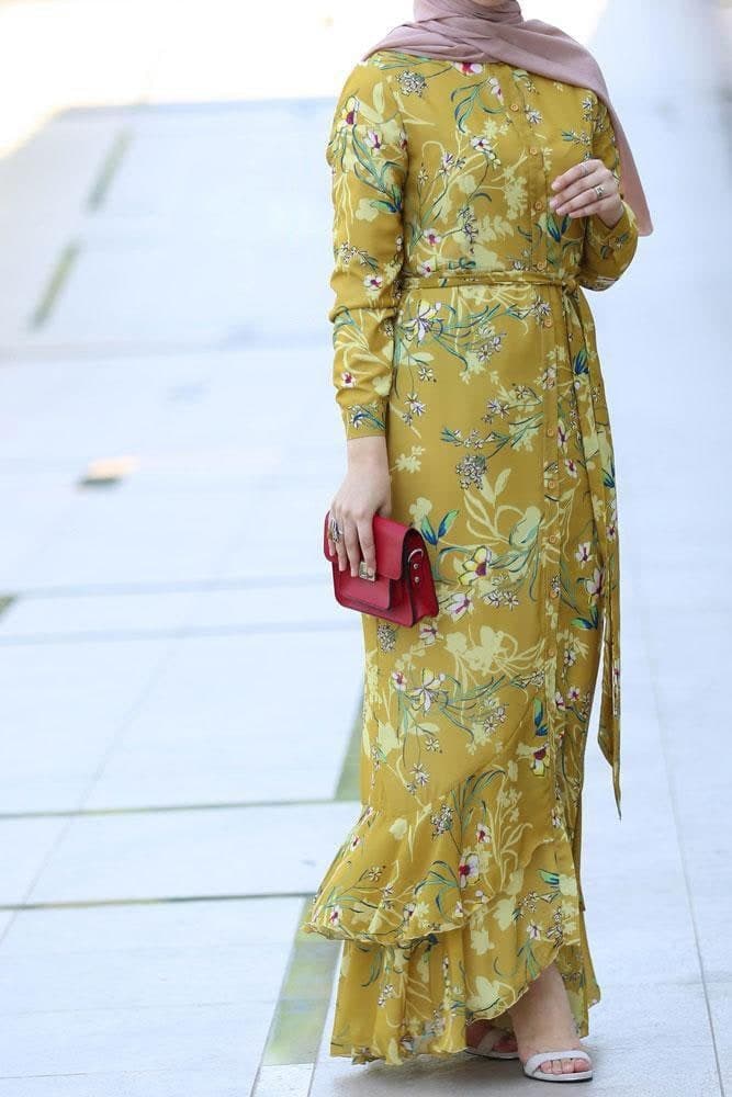Amara Modest Dress in yellow, view 3