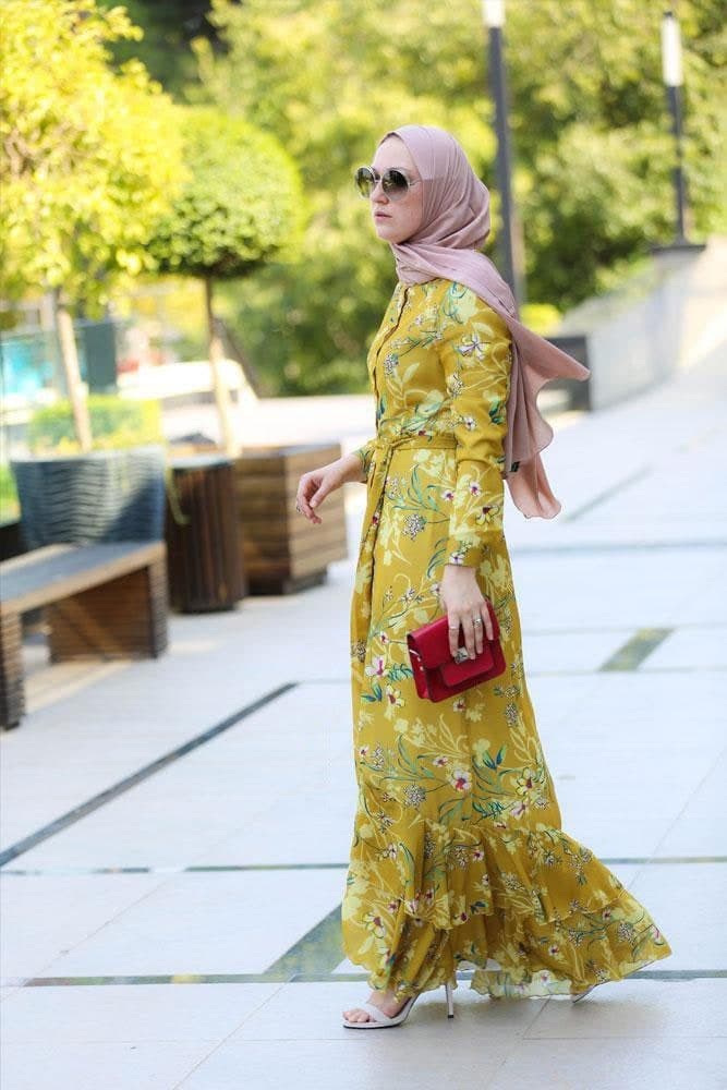 Amara Modest Dress in yellow, view 6