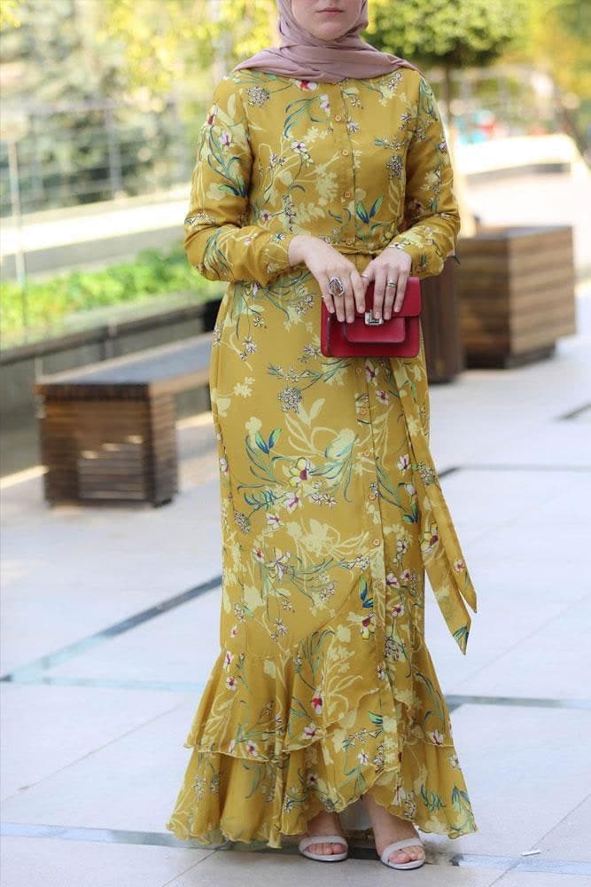 Amara Modest Dress in yellow, view 4