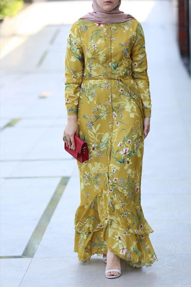 Amara Modest Dress in yellow, view 5