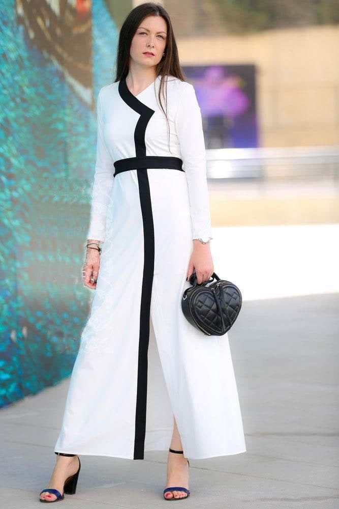 Black and White Contrast Abaya Dress - Back View