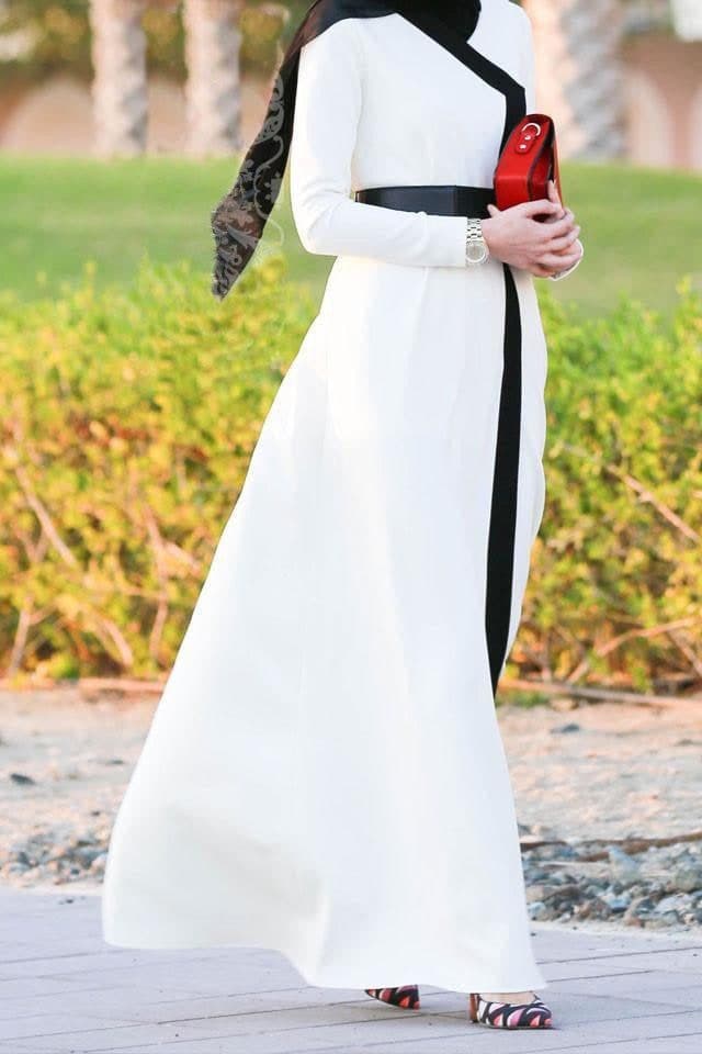 Black and White Contrast Abaya Dress - Detail 1