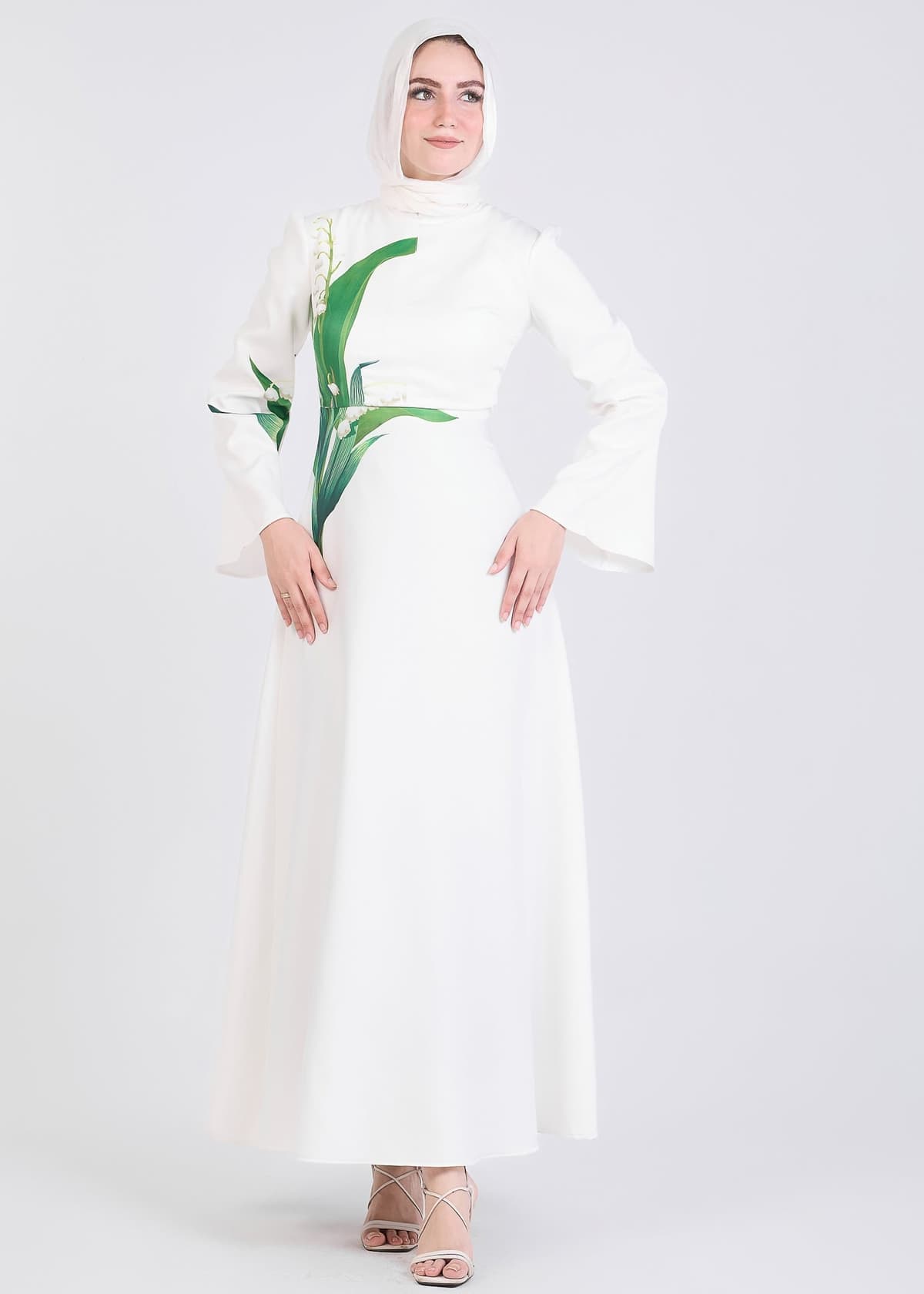 Elegant floral motif on Ivory Maxi Dress