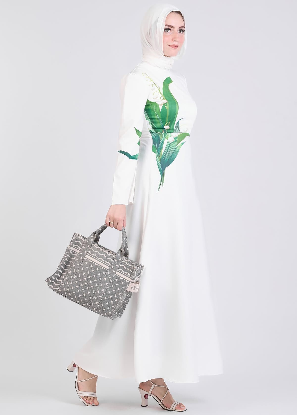 Crepe Lily-Inspired Maxi Dress in Ivory