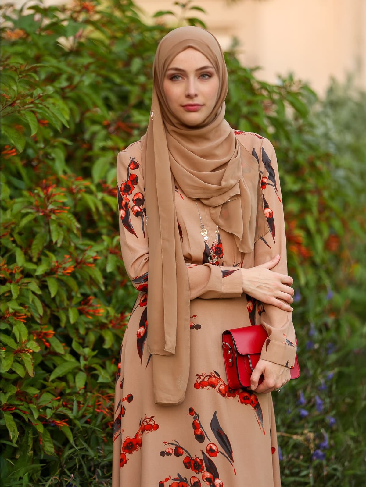 Autumn Cherry Modest Dress in beige, view 5