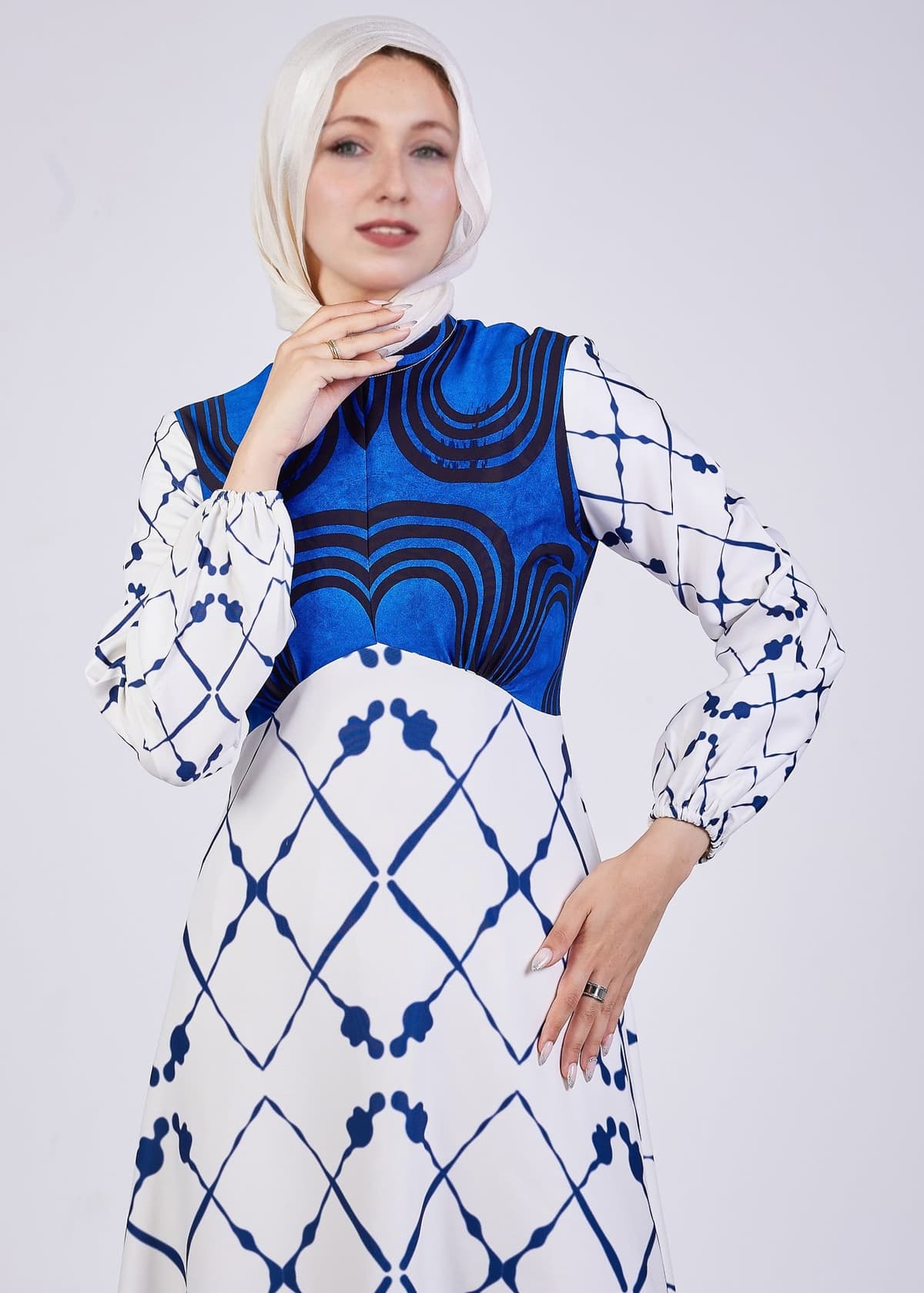 Serena Blue Geometric Print Maxi Dress - Back View