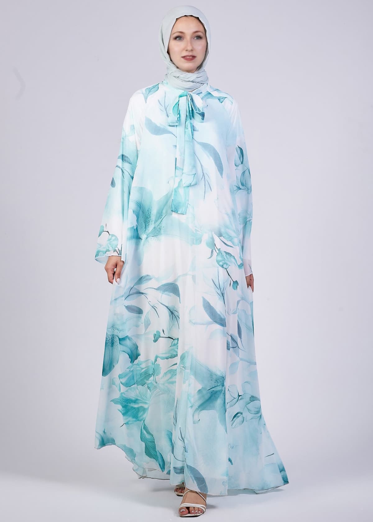 Full-length front view of the Elegance Floral Maxi Dress with floral print