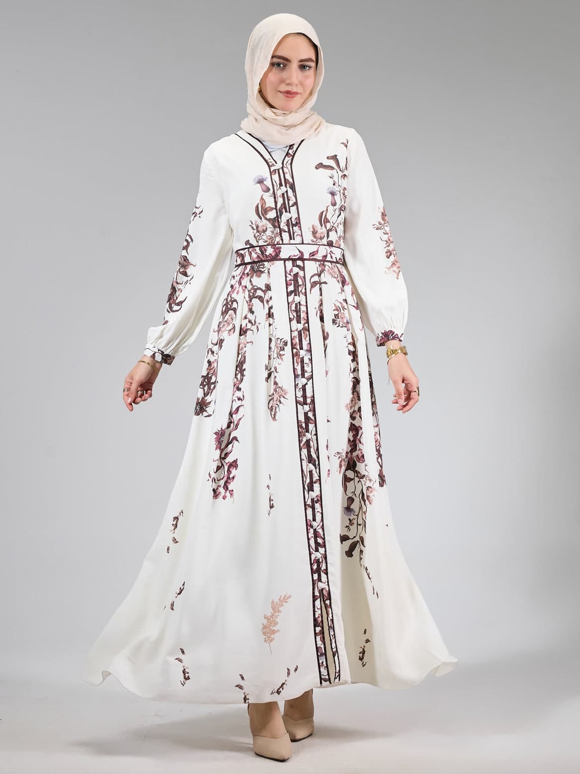 Arwad Orchid Satin Floral Elegance Maxi Dress