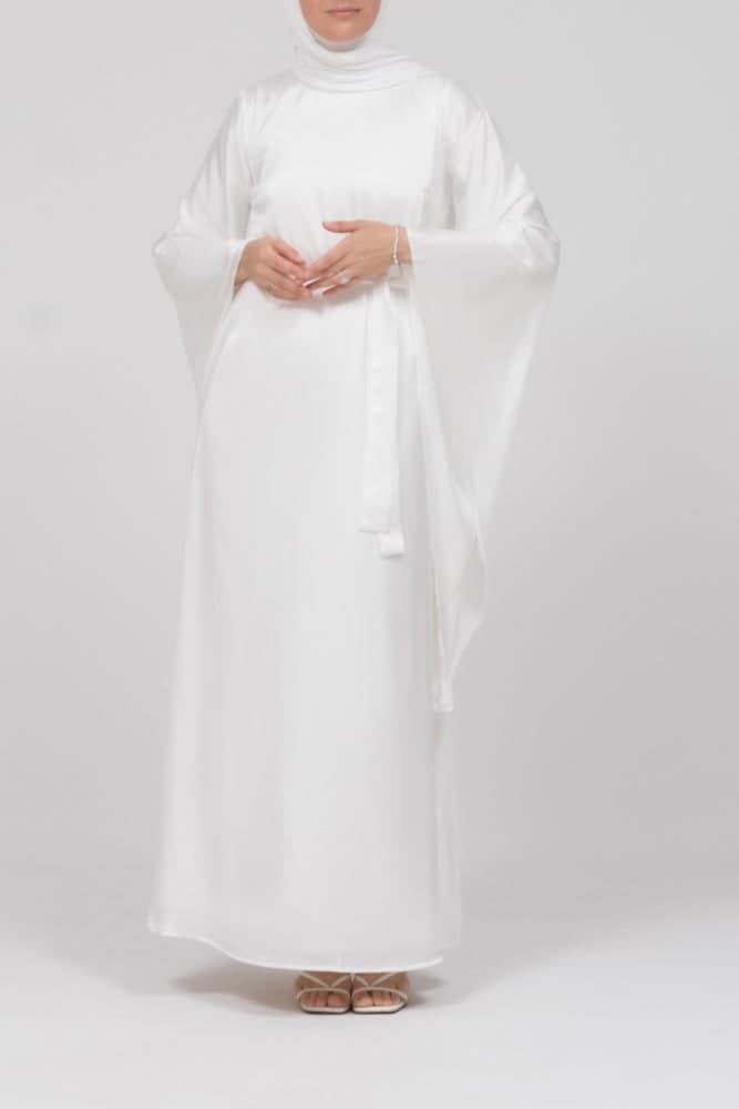 Eternal Ivory Satin Kimono Sleeve Nikah Maxi Dress