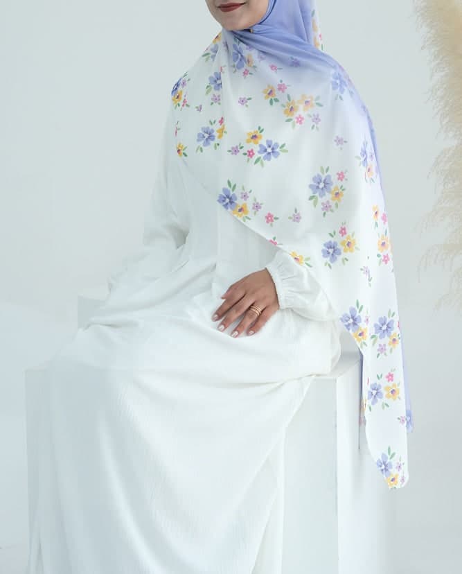 Yellow Blue Ombre Floral scarf rectangular hijab in chiffon premium quality
