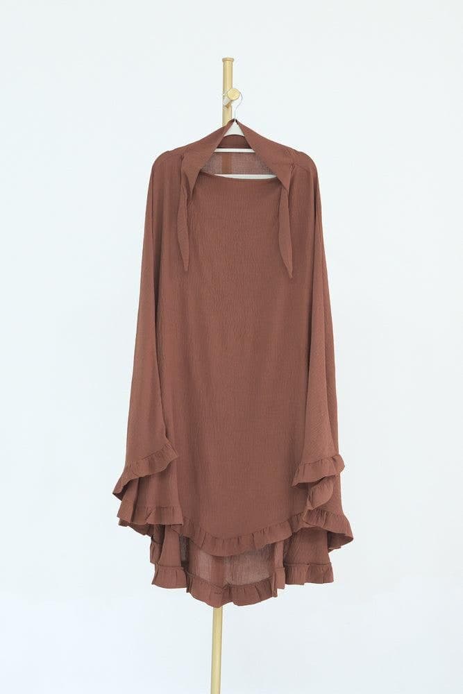 Ayman One Layer Ruffle Edge Khimar Hijab in Coffee