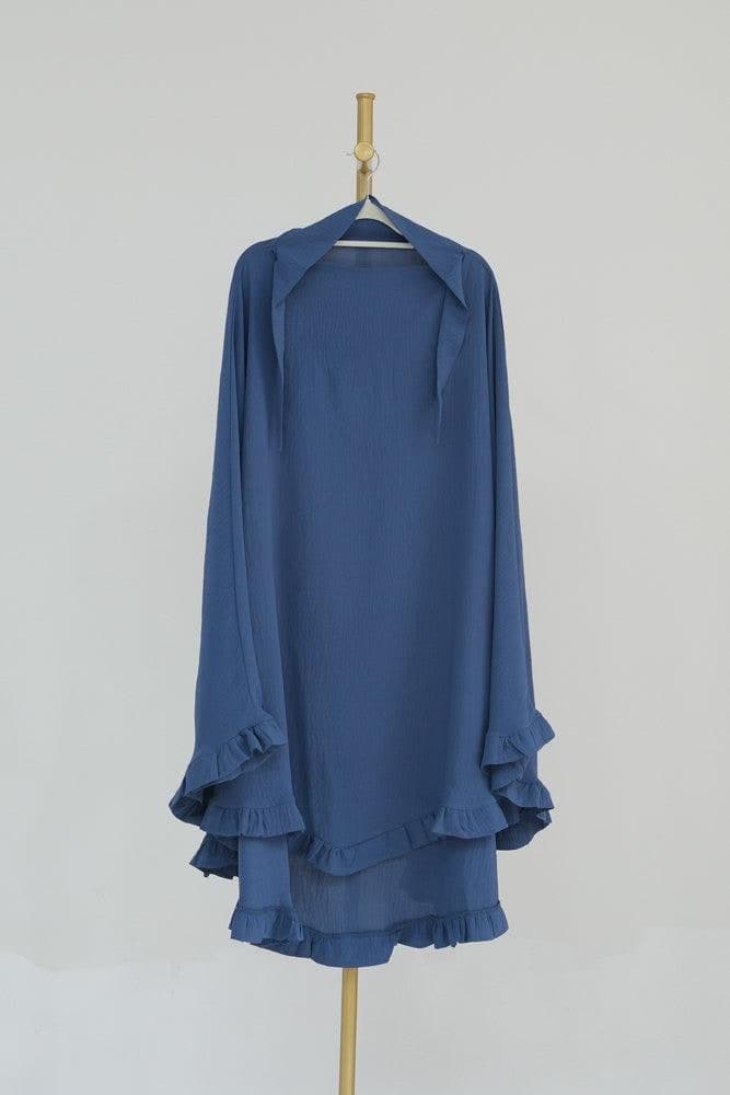 Ayman One Layer Ruffle Edge Khimar Hijab in Fog Blue