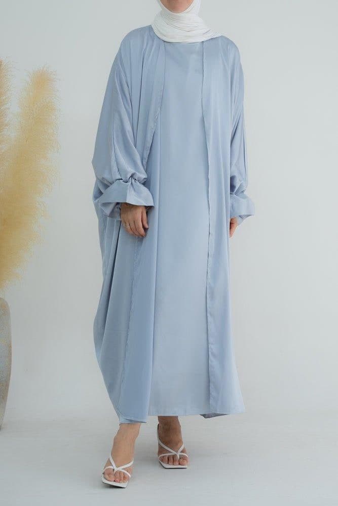 Gray Loves open front maxi satin abaya throw over