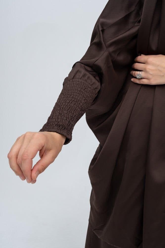 Dark coffee Lisaa Women luxury W two piece khimar prayer garment hijab dress