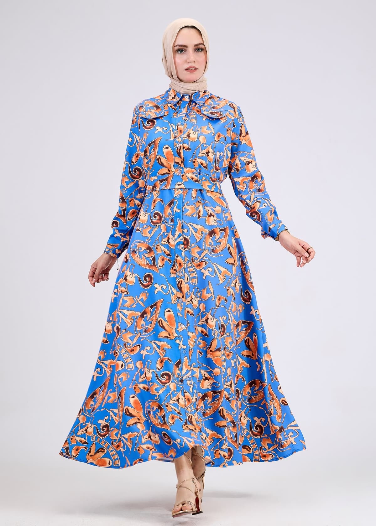 Yasira Vibrant Modest Crepe Maxi Dress with Elegant Pattern