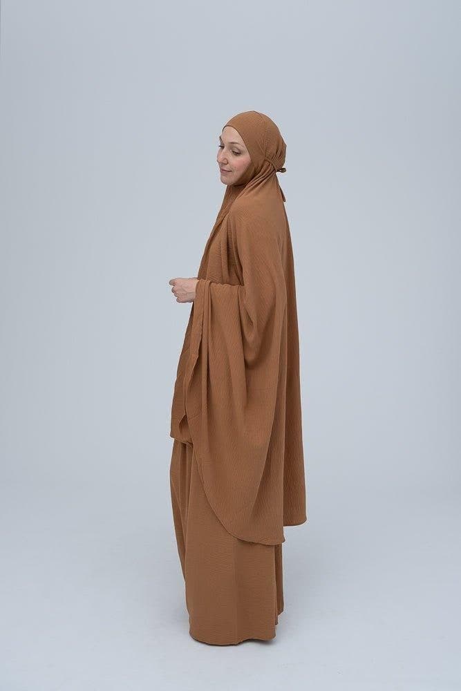 Calinia prayer gown two piece set in khaki color khimar for omrah