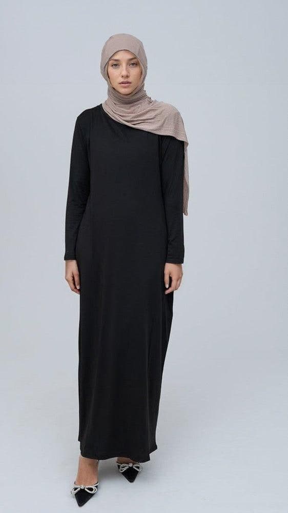 Basic black maxi slip dress with long sleeve