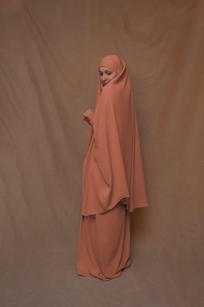 Orange Moira prayer Umrah gown with niqab feature