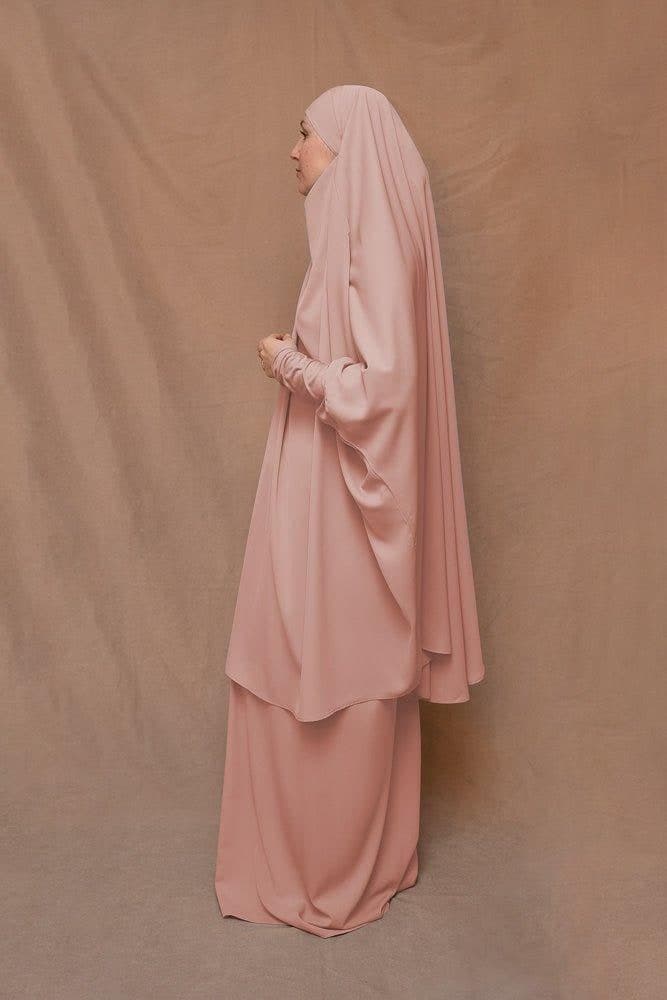 Pink Moira prayer Umrah gown with niqab feature