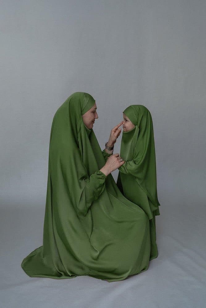 Army Green Adult prayer gown from "Mommy and Me" Prayer Khimar collection