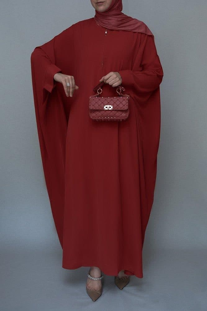 Maroon Batwing sleeve abaya for Hajj Umrah Prayer Dress For Women