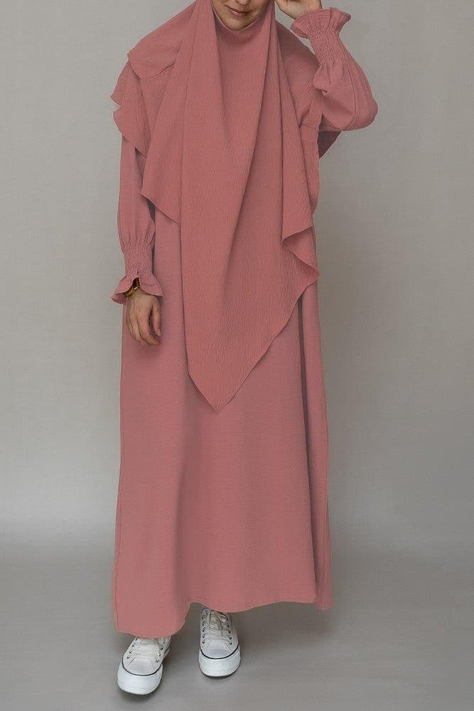 Pinky prayer gown umrah abaya dress non-wrinkling