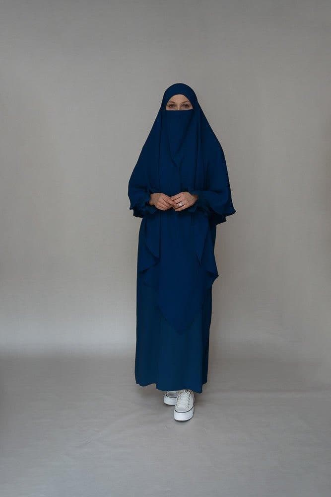 Navy prayer gown umrah abaya dress non-wrinkling