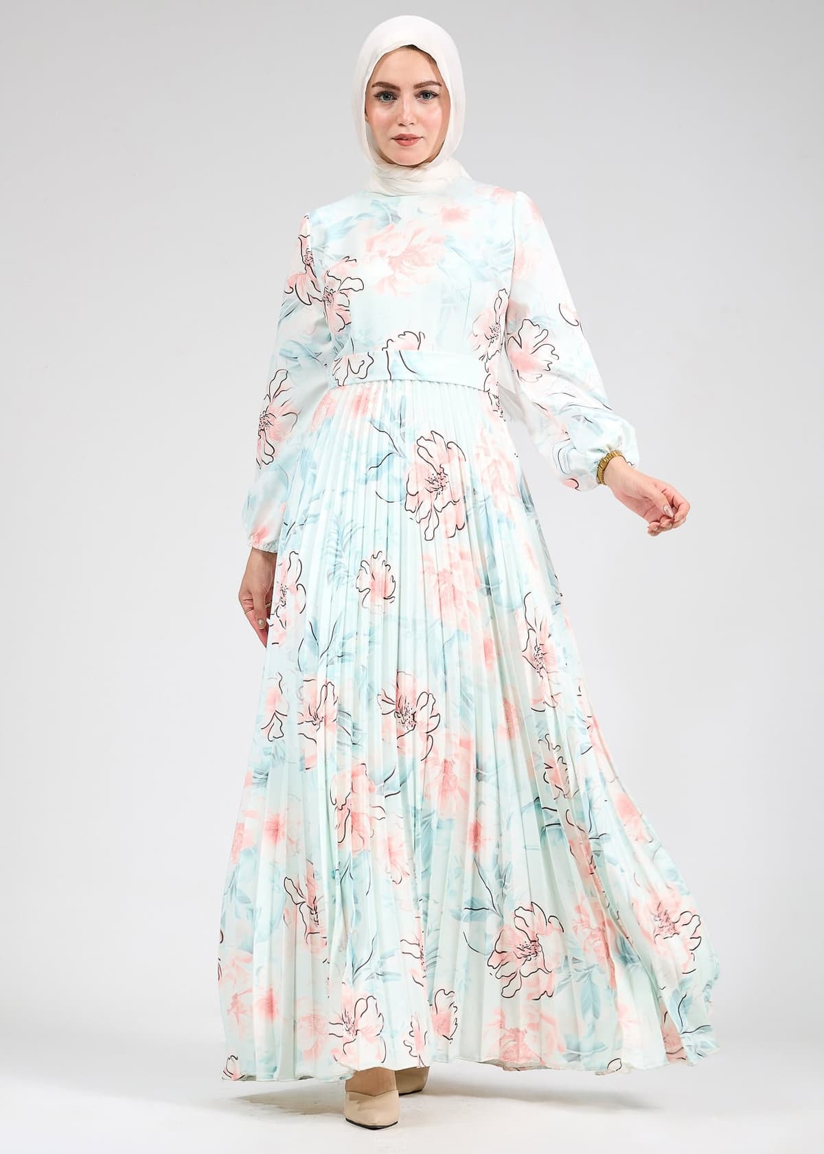 Izdihar Serenity Floral Pleated Modesty Dress