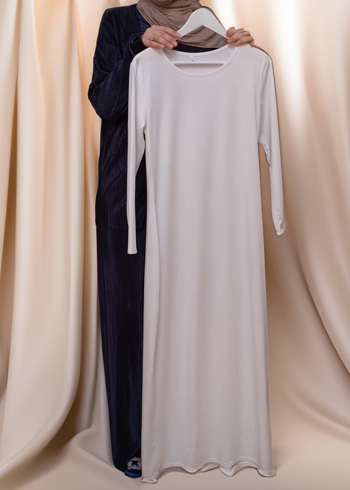 Marquis slip dress maxi length and long sleeve in white