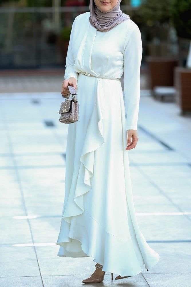 Salsabeel Elegant Evening Gown with Ruffle Detail