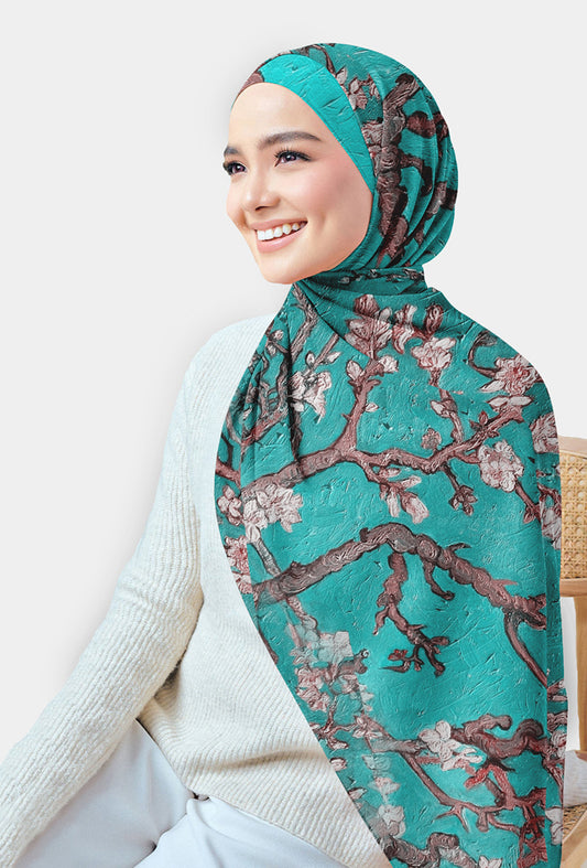Znichka floral printed chiffon hijab rectangular scarf