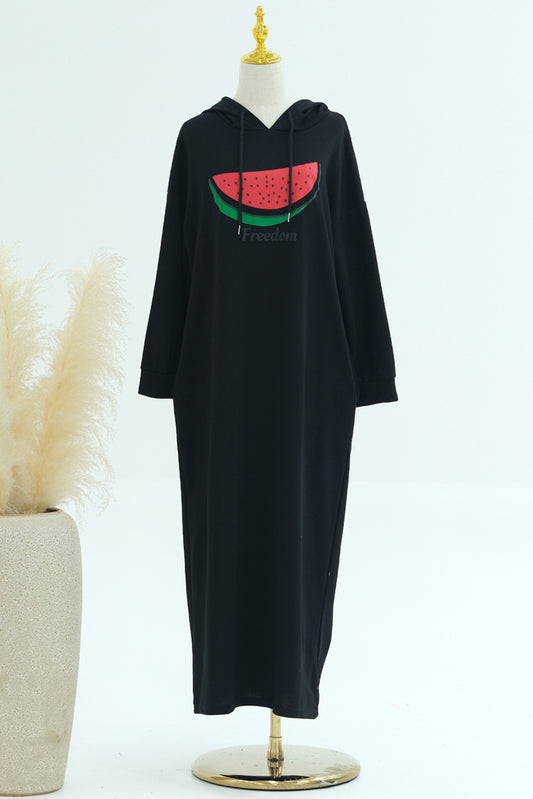 Pièce de résistance black color sweatshirt maxi dress with hood