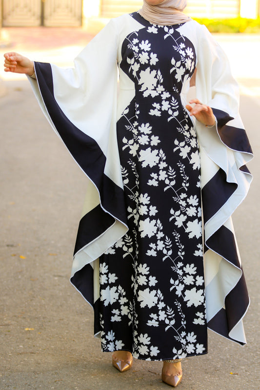 Anastasia contrast batwing kimono extra dramatic sleeves dress fully lined maxi length