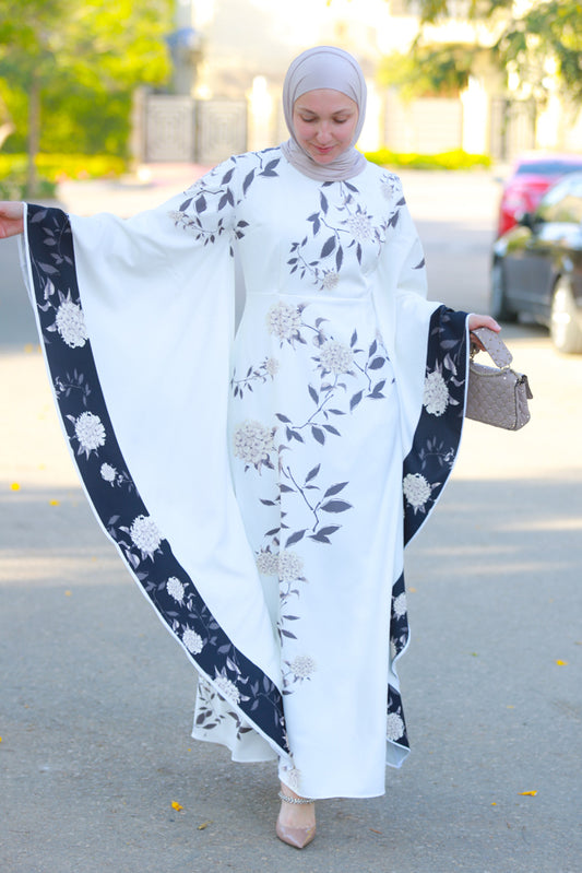 Nastya contrast batwing kimono extra dramatic sleeves dress fully lined maxi length