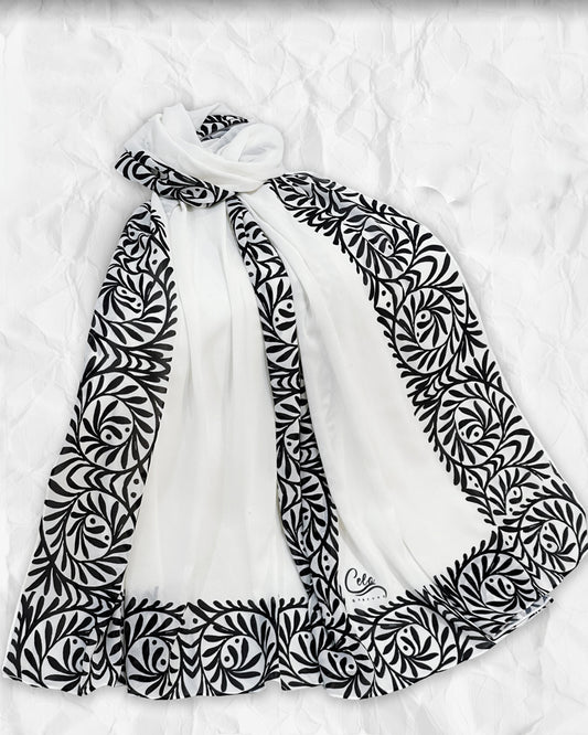 Contrast Border scarf design FM04 Chiffon rectangular printed hijab