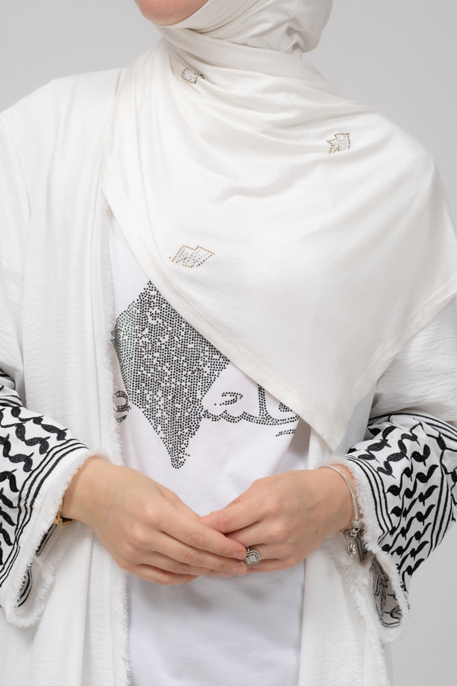 Rhinestone white jersey softest hijab scarf