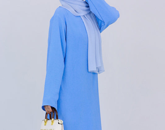 Light Blue Kira loose slip dress with pockets in maxi length and with long sleeve
