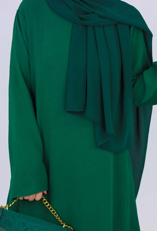 Dark Green Kira loose slip dress with pockets in maxi length and with long sleeve