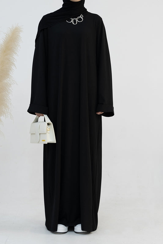 Oversized Everyday Abaya dress with pockets and cuffed sleeves in Black