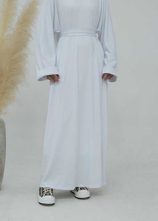 Oversized Everyday Abaya dress with pockets and cuffed sleeves in white color