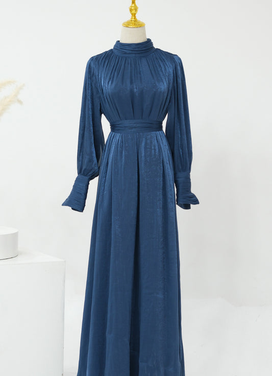 Rashaa Navy classic dress with detachable belt accent cuffs and neckline details