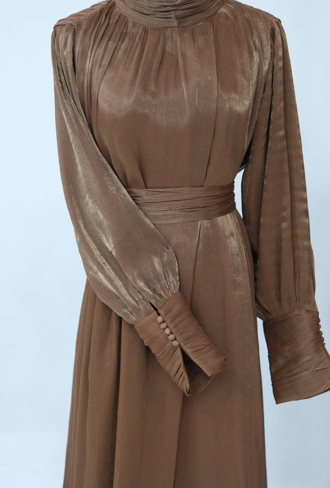 Rashaa brown classic dress with detachable belt accent cuffs and neckline details