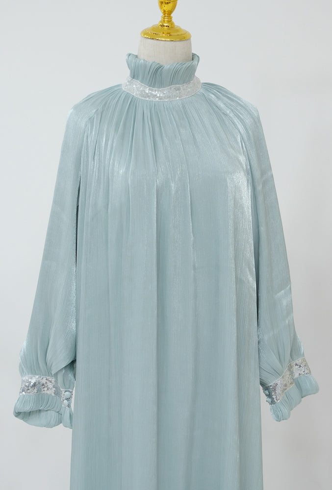 Nassima Mint dress with embelished details at collar and neck with detachable belt