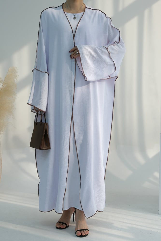 Rada four piece abaya with throw over slip dress belt and matching hijab in White