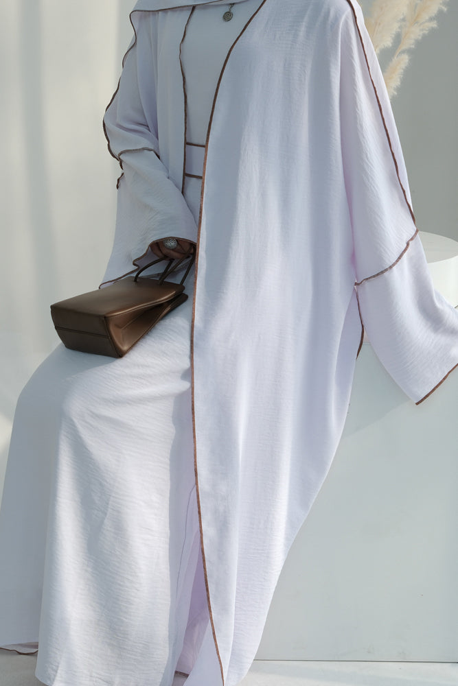 Rada four piece abaya with throw over slip dress belt and matching hijab in White