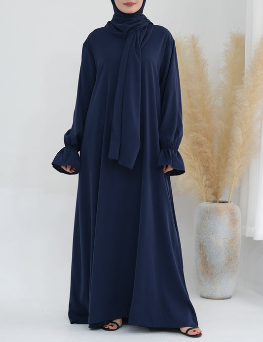 Navy Adastra One Piece Prayer Outfit Zippered Abaya Scarf Attached