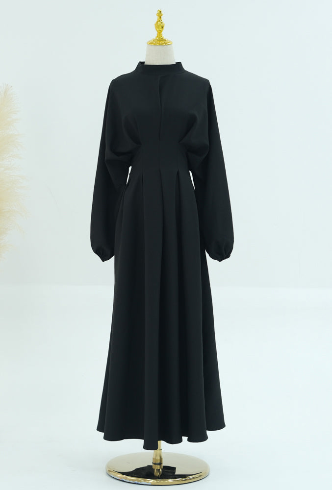 LeyLey Black classic modest maxi dress with pleated waist and long elasticated sleev