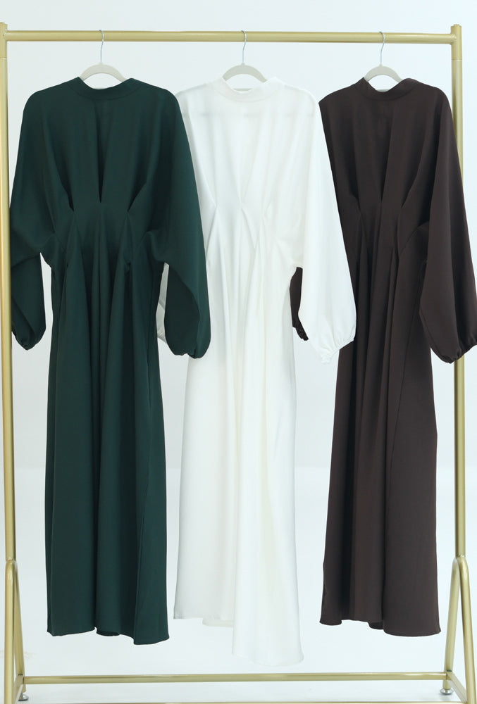 LeyLey Green classic modest maxi dress with pleated waist and long elasticated sleeve
