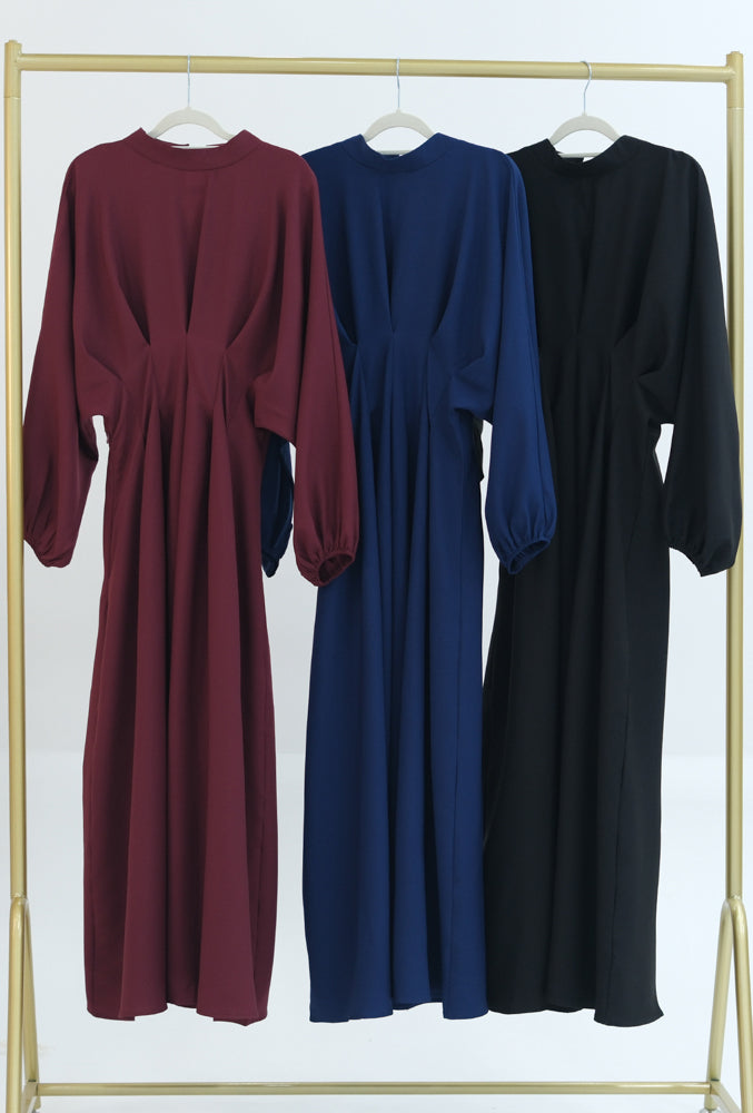 LeyLey Blue classic modest maxi dress with pleated waist and long elasticated sleeve
