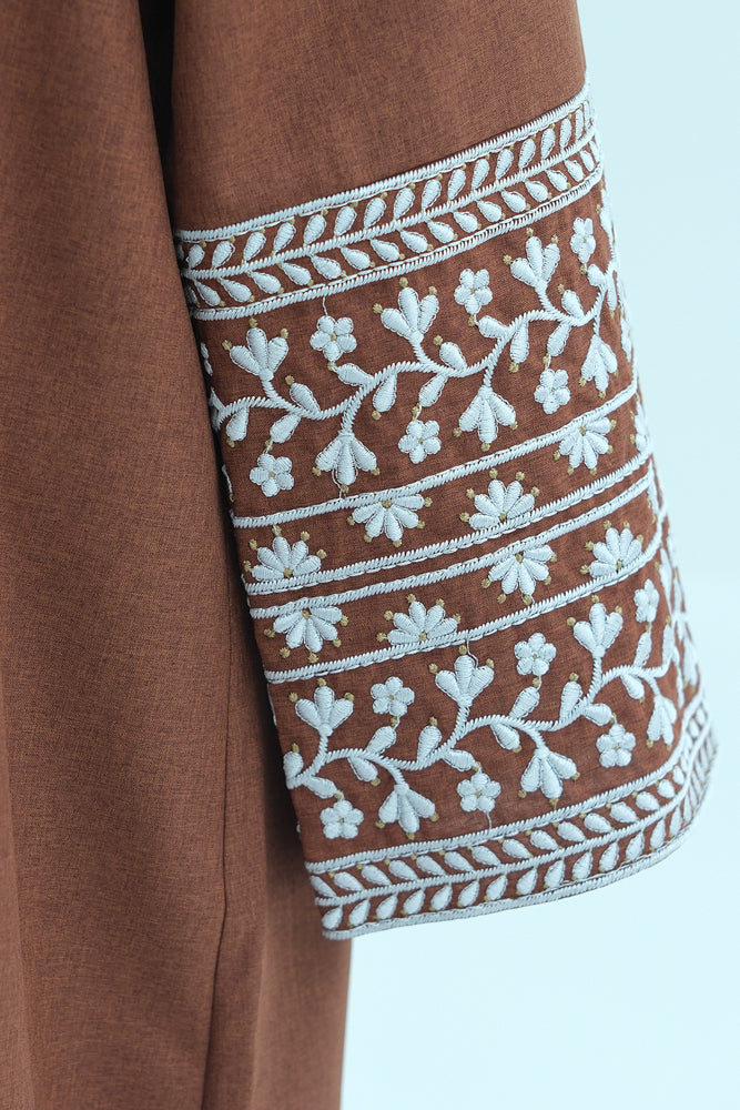 Sisters Tatreez Abaya with embroidery on sleeves detachable belt backside zipper